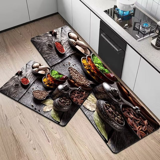 VIKAMA Bedruckter Teppich in Holzoptik, rechteckig, mehrfarbig, schmutzabweisend und wasserabsorbierend für Küche, Esszimmer oder Waschküche - Bild 1
