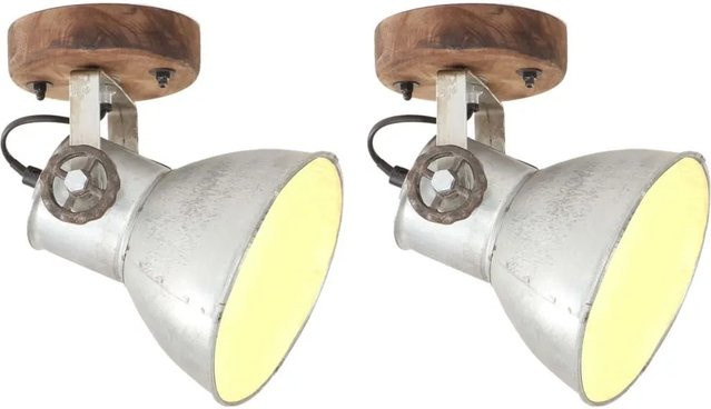 vidaXL Wand- und Deckenlampen im Industriestil aus Eisen und Mangoholz, 2er-Set, Silber/Braun, B/H/T: 20 x 25 x 20 cm, E27 - Bild 1