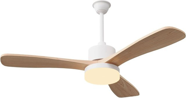 PXloue Deckenventilator mit LED-Beleuchtung und Fernbedienung, DC Motor, 3 Holzflügel in Braun, Durchmesser: 132 cm - Bild 1
