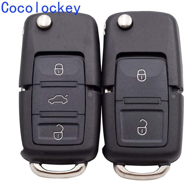 Cocolockey Klappbares Schlüsselgehäuse für VW Golf Jetta Passat Bora Sharan Touran und Seat Leon, 2/3/4-Tasten Fernbedienung, Schwarz - Bild 1