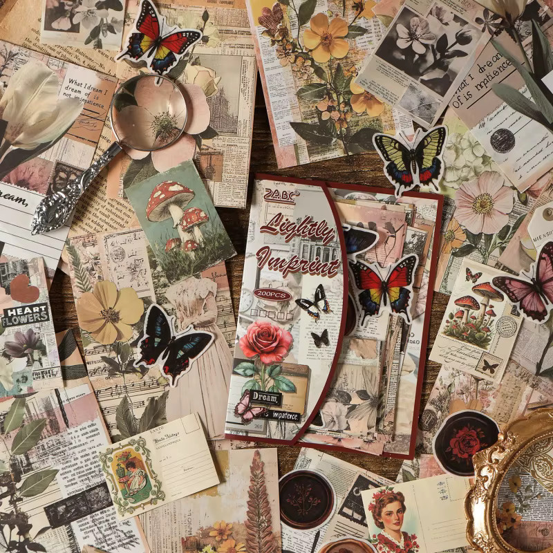 Vintage Scrapbooking Zubehörset mit 80 Washi-Aufklebern und 120 Ephemera-Papieren in Multicolour - Bild 2