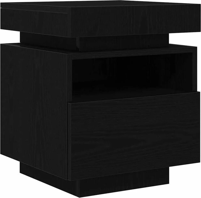 vidaXL Nachttisch Eiche Schwarz mit integrierter Beleuchtung, B: 40 cm, T: 39 cm, H: 48,5 cm - Bild 1