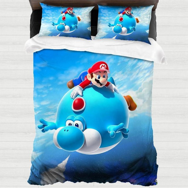 Gu Tao Bettwäsche-Set Yoshi's Island mit Bettbezug und Kissenbezügen, Blau, B/H: 200 x 230 cm - Bild 1