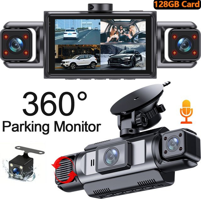 Etymoofox DashCam Auto-DVR-Videorecorder mit 4 Kanälen, 360 Grad WIFI und 24h Parkmonitor, Schwarz - Bild 1