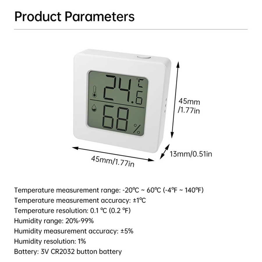 Aideepen KD31M Mini-Temperatur- und Luftfeuchtigkeitsmessgerät in Weiß mit umschaltbaren Temperatureinheiten, Magnet und Klebeband - Bild 5