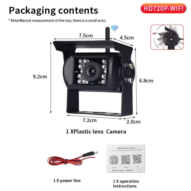 Bileeko WLAN HD 720P Rückfahrkamera mit IR Nachtsicht und IP68 Wasserdichtigkeit in Schwarz für LKWs, Anhänger, Wohnmobile und große Fahrzeuge - Bild 2