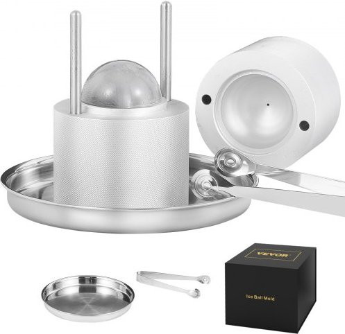 VEVOR Eiswürfelpresse aus Aluminium für 60 mm Eiskugeln mit Eiszange und Tropfschale, Silber - Bild 1
