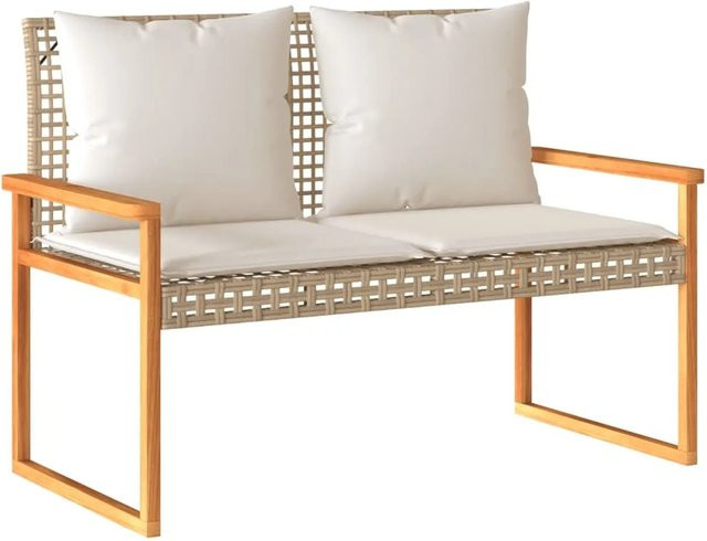 vidaXL Gartenbank aus Akazienholz und Polyrattan mit Kissen in Beige, Braun und Weiß - Bild 1