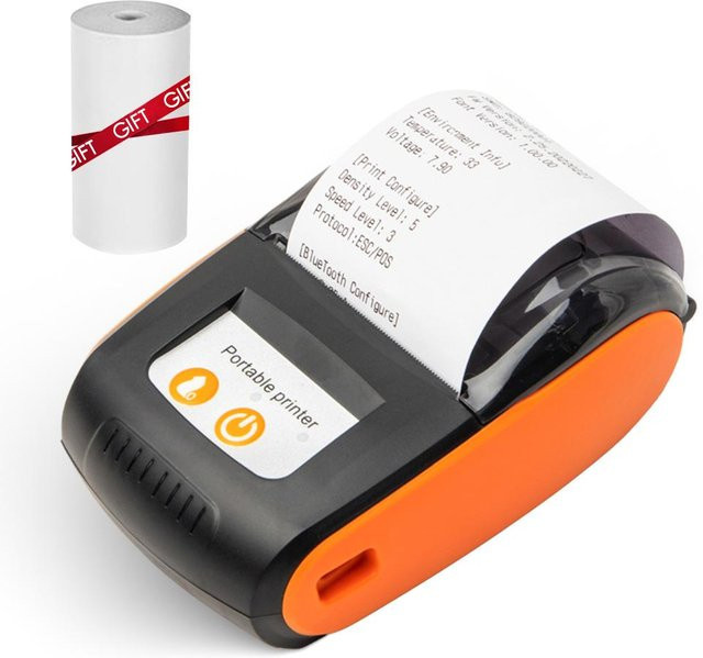 ZT Supermarket Mini-Thermodrucker Orange, kabelloser mobiler Belegdrucker mit Bluetooth und USB, kompatibel mit Android, iOS und Windows, 58 mm Druckbreite - Bild 1