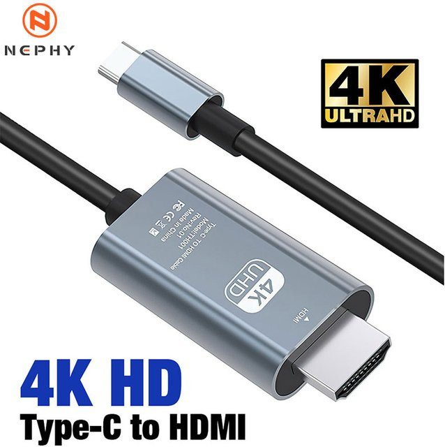 Nephy USB-C auf HDMI Kabel 2m für iPhone 15, MacBook Air, iPad und Samsung Pixel, 4K 60Hz/30Hz Konverter Adapter - Bild 1