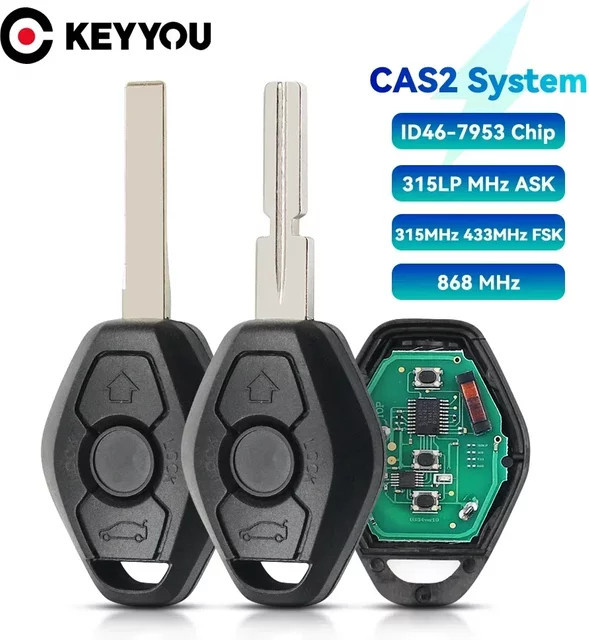 KEYYOU CAS2 System Auto Fernbedienung Schlüssel für BMW 1 3 5 7 Serie in Schwarz mit ID46 Chip (315/433/868 MHz) - Bild 1