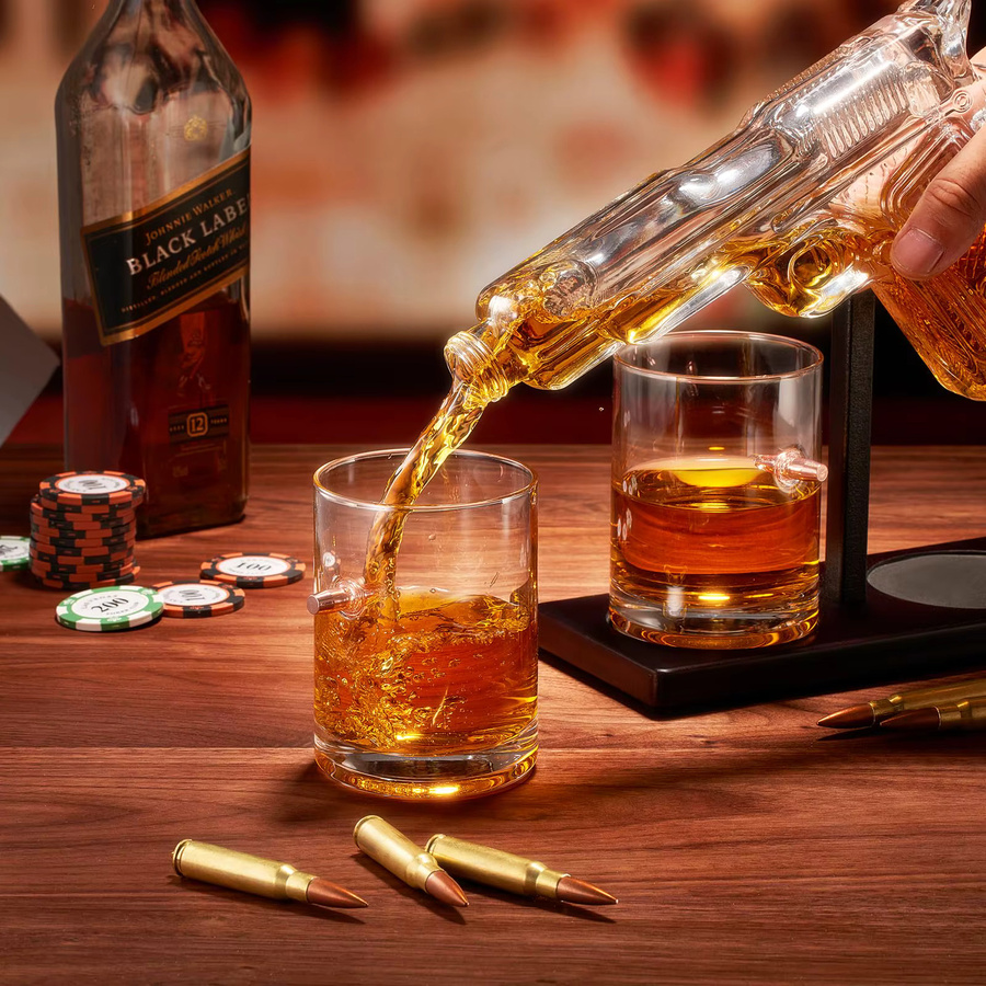 Untior Pistolen-Whisky-Dekanter-Set mit 2 Bullet-Gläsern aus Glas, transparent - Bild 3