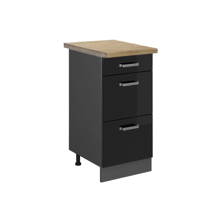 Vicco Küchenunterschrank R-Line in Schwarz Hochglanz und Anthrazit mit Eiche-Optik und Schubladen, B: 40 cm, H: 81,6 cm, T: 60 cm - Bild 2