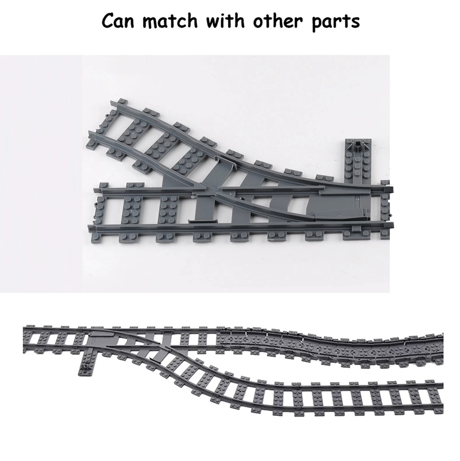 MOC Eisenbahn Schienen Set mit Gleisen, Weichen und Kreuzungen in Grau aus Kunststoff für kreative Spielzeug-Eisenbahnen - Bild 2