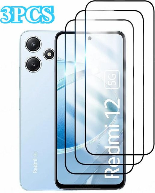 3er-Set gehärtetes Glas Displayschutzfolie für Xiaomi Redmi 12 5G, Redmi 12C, Redmi Note 12R Pro, Redmi Note 13 Pro 5G und Redmi A3, transparent - Bild 1
