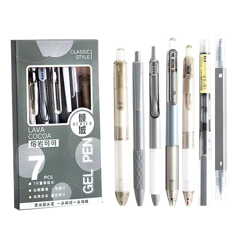 7er Set Schnell trocknende Brush Pens in Schwarz und Grau für Schüler und Studenten - Bild 3