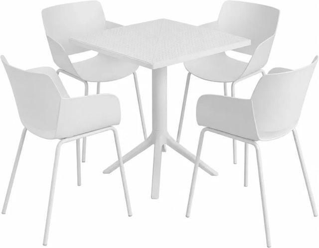 DELUKE Gartenmöbel-Set ALMA mit Tisch und 4 Stühlen aus Kunststoff in Weiß, B/T/H: 168 x 168 x 80 cm - Bild 1