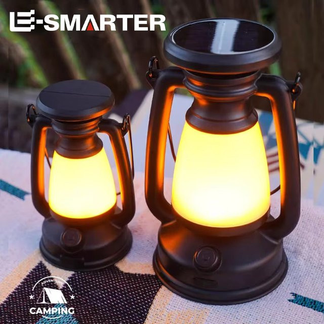 ESMARTER Campingleuchte mit Solarladung und USB-Wiederaufladung, dimmbare Campinglaterne für das Zelt in Schwarz oder Weiß - Bild 1
