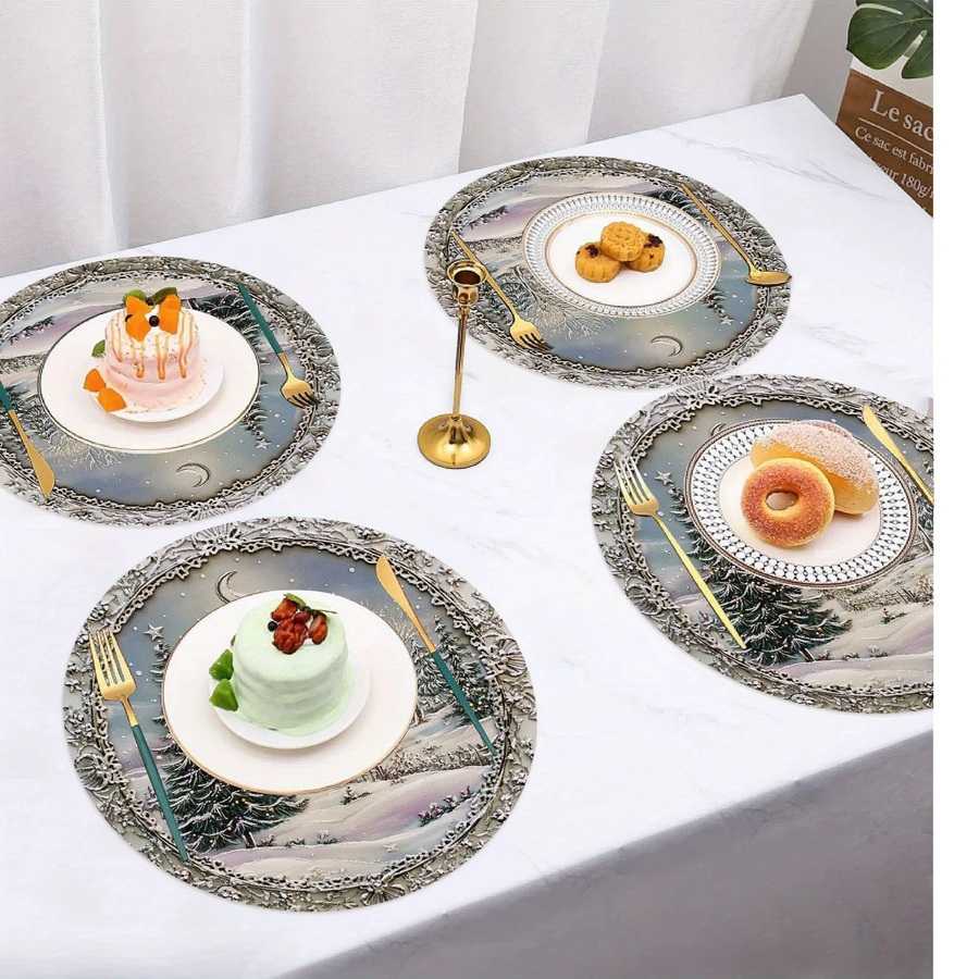 VIKAMA 4-teiliges Tischset Weihnachts-Schneeszene für deine Feiertags-Tischdekoration - Bild 3