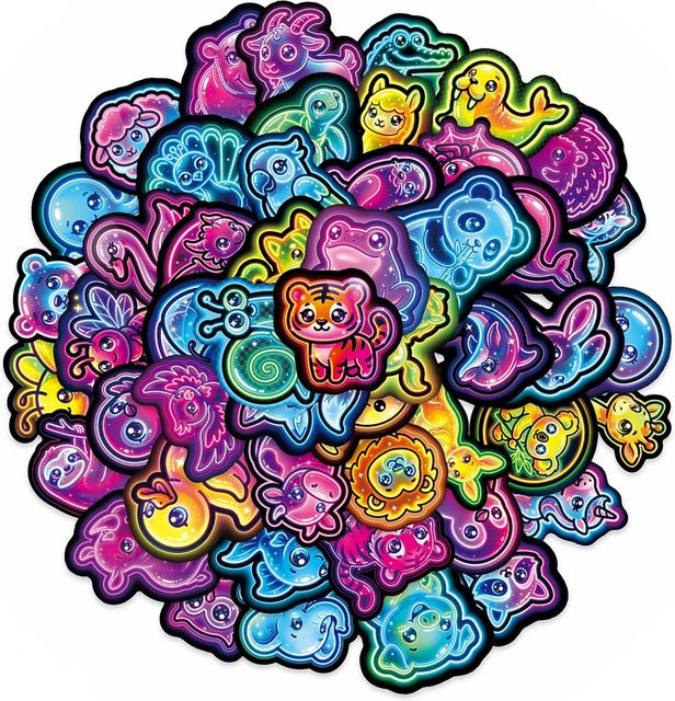 Rspctou Wasserdichte Cartoon Neon Tier Aufkleber Set in Multicolour für Laptop Skateboard und Gepäck - Bild 1