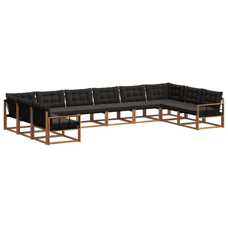 vidaXL Outdoor-Sofagarnitur 10-teilig aus massivem Akazienholz mit Textilene und Kissen in Natur und Schwarz - Bild 2