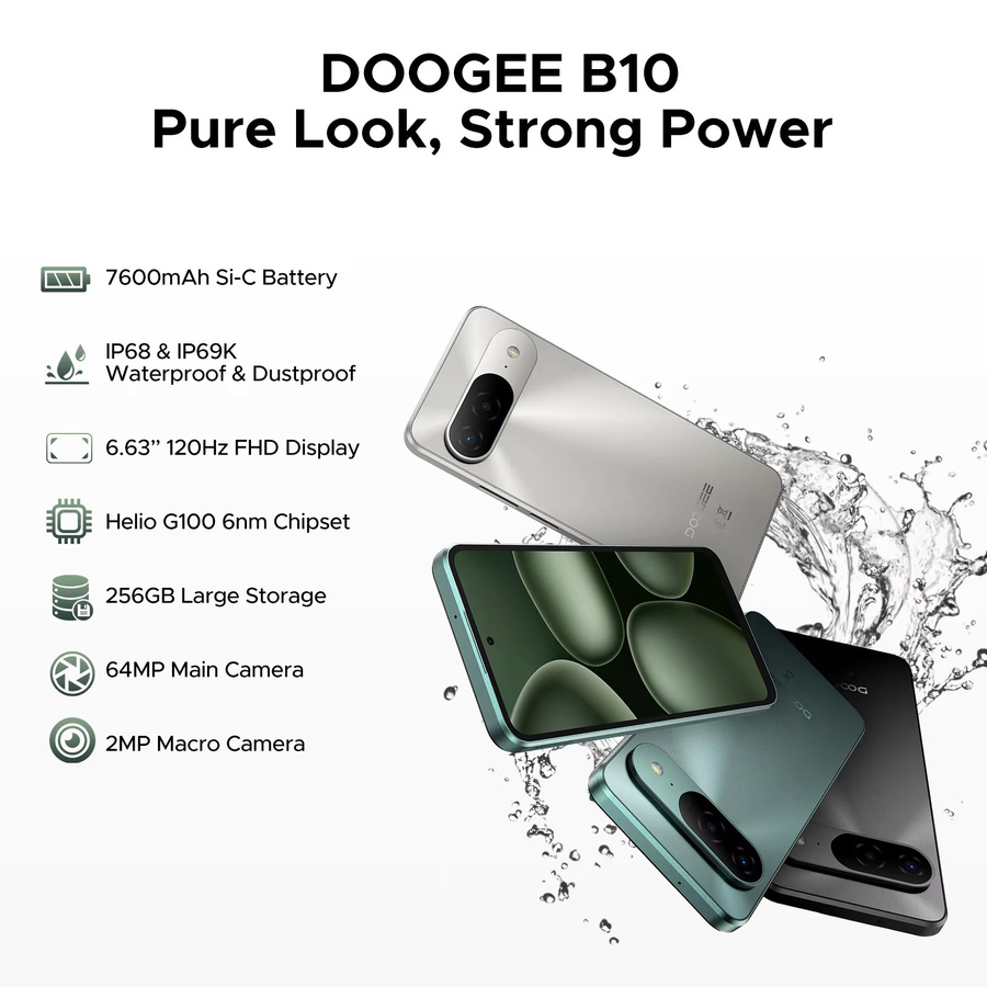 DOOGEE B10 Smartphone mit Android 16, 6GB RAM, 256GB Speicher, 6,63 Zoll 120Hz Display, Mediatek Helio G100 und 64MP AI Hauptkamera, Schwarz - Bild 2