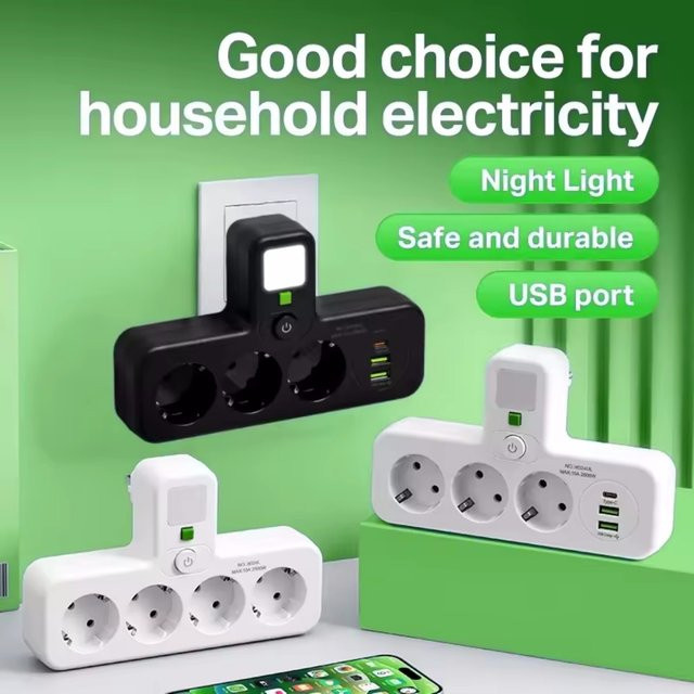 Weiße EU-Steckdosenleiste mit USB-C-Anschluss als Wandladegerät für Zuhause und Büro - Bild 1