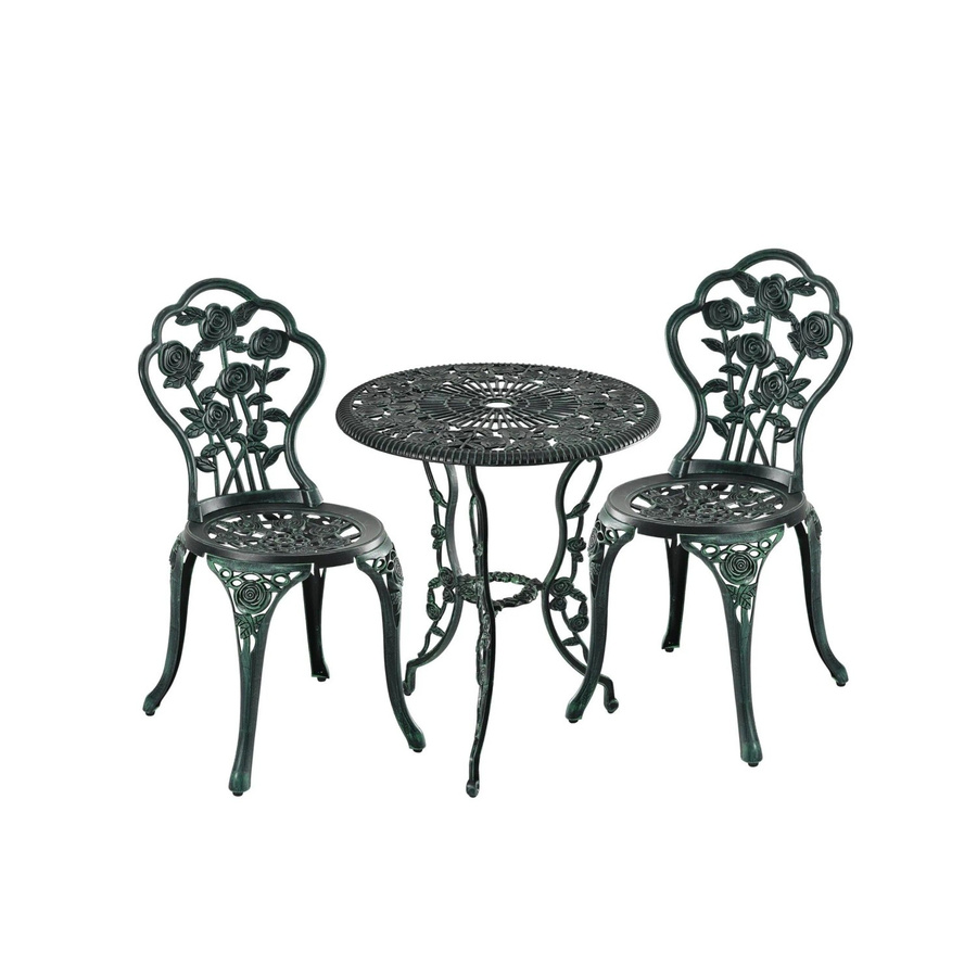 Relaxdays Balkongarnitur aus Aluminiumguss in Schwarz und Grün mit floralem Vintage-Muster, 3-teilig - Bild 2