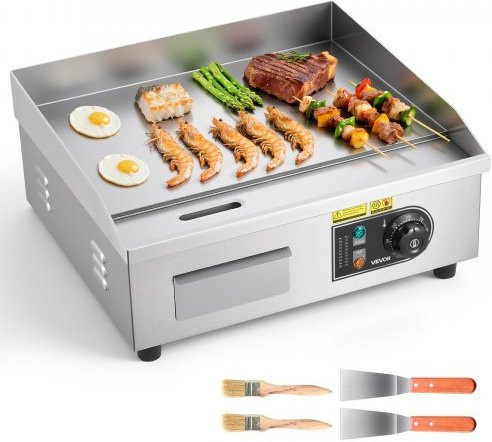 VEVOR Kommerzielle Elektrische Grillplatte aus Edelstahl in Silber, 2800 W Elektrogrill mit einstellbarer Temperatur, B/T: 45 x 30 cm - Bild 1