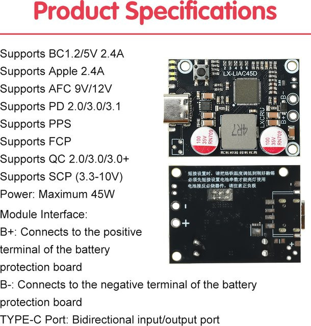 Aideepen Schnelllade-Mobilstrommodul 45W mit PD und QC Unterstützung, Typ-C USB DIY-Leiterplatte, Schwarz - Bild 1