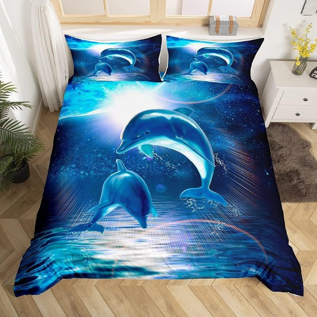 Blaue Delfin Bettwäsche Kollektion aus Mikrofaser für Kinder und Teenager, 3-teiliges Set mit Bettdecke und Kissenbezügen, B/H: 155 x 215 cm - Bild 1