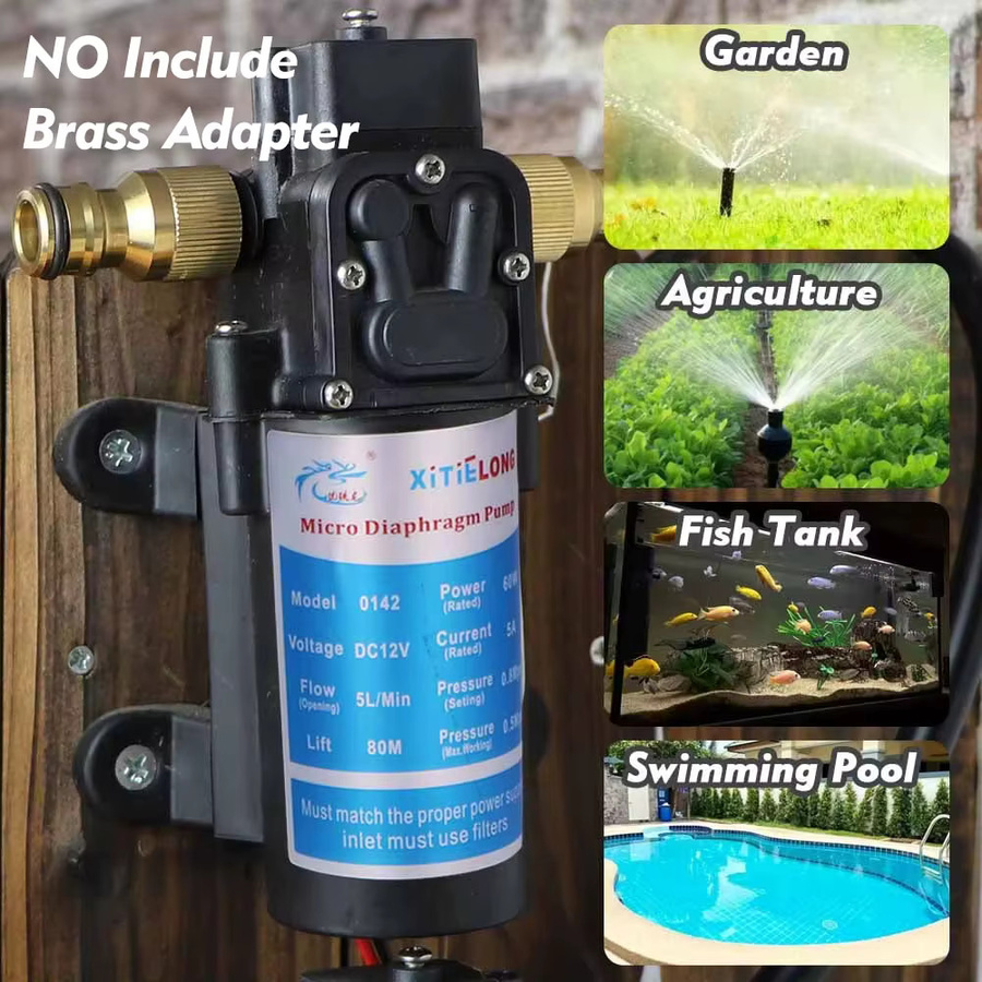 Selbstansaugende Membranpumpe für Gartenbewässerung und Landwirtschaft mit Netzteil-Set, Schwarz - Bild 5