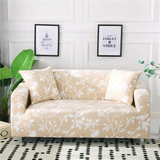 Yiran bag Elastischer Sofabezug mit floralem Muster in Beige, rutschfeste Stretch-Couchhülle aus Polyester-Elastan für 1-Sitzer, Breite: 90-140 cm - Bild 1