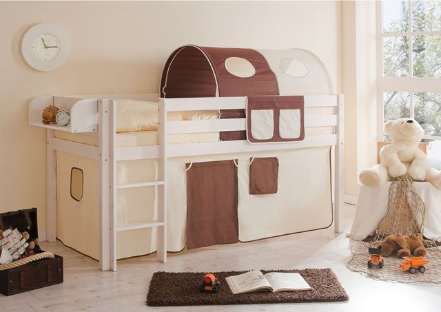 TiCAA Hochbett Malte aus Kiefer Holz in Weiß Classic für Kinder - Bild 1