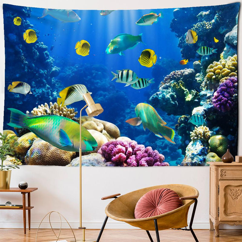 Super Six Wandteppich mit 3D Digitaldruck Psychedelische Unterwasserwelt in Blau, B/H: 95 x 70 cm - Bild 2