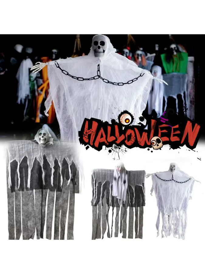 Trebalena Halloween Hänge-Dekoration mit Geist und Skelett-Kopf aus weißer Gaze - Bild 4