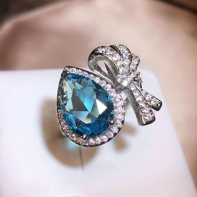 YIRAN Jewelry 5 Ring, Schleife, Meerblaue Diamanten, Damen, grau, verstellbar - Bild 1