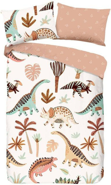 Baumwoll Bettwäsche Dino Multi von Good Morning mit Motiv für Kinder, Mehrfarbig, B/L: 100 x 135 cm und Kissenbezug 40 x 60 cm - Bild 1
