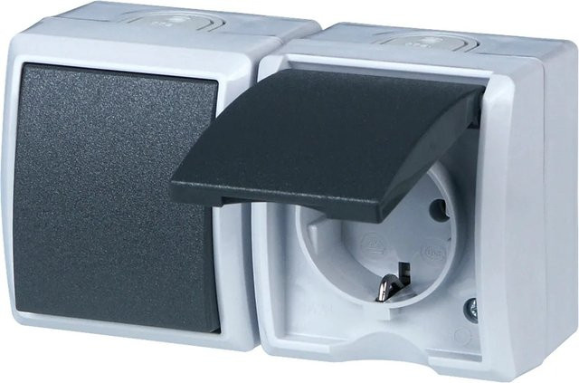 REV AquaForm Aufputz-Schalter Grau IP44 aus Kunststoff - Bild 1