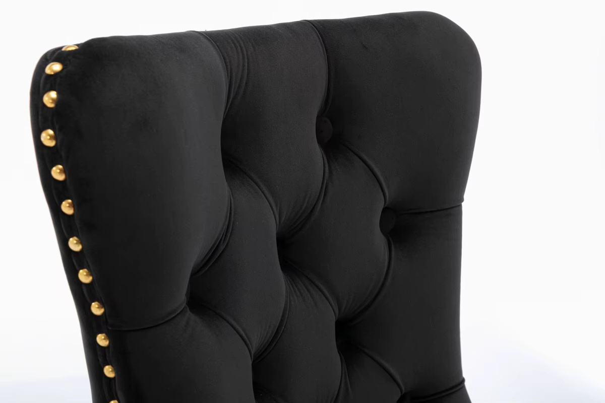 2er-Set Samt Esszimmerstühle von Svintora in Schwarz und Beige mit goldenen Edelstahlbeinen, getuftetes Design mit Nagelkopf-Verzierung und hoher Rückenlehne, B/T/H: 65 x 50 x 95 cm - Bild 2