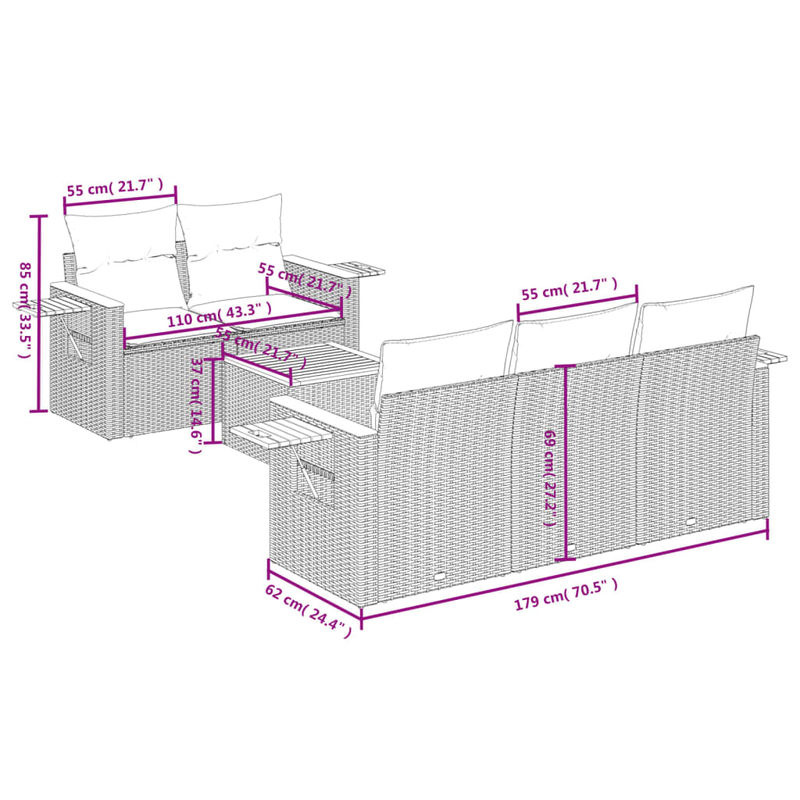 Vidaxl 6-teiliges Gartenmöbel-Set aus Polyrattan mit Kissen, Grau - Bild 2