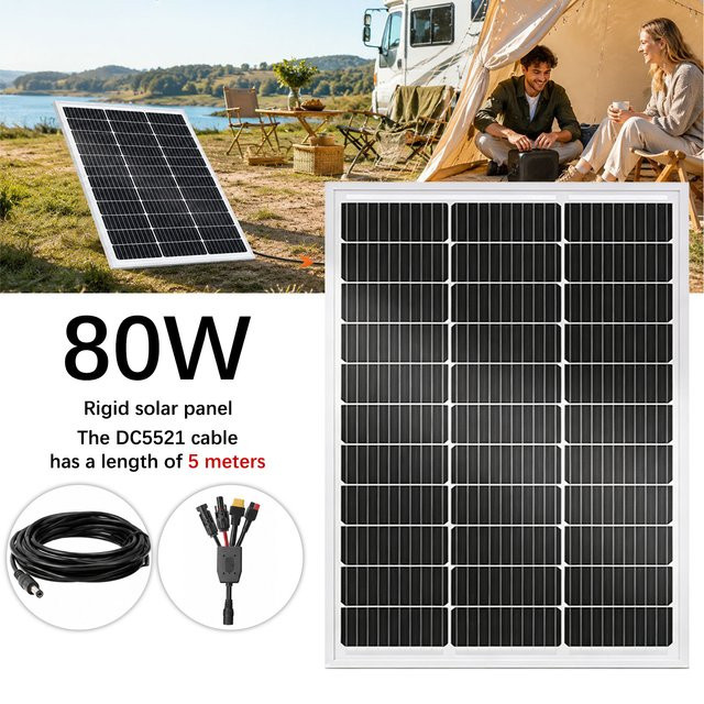 CHUBAN 80W Starres Solarpanel in Schwarz mit 5M DC-Kabel oder 4-in-1 Multifunktionskabel für Balkoninstallation und mobile Stromversorgung - Bild 1