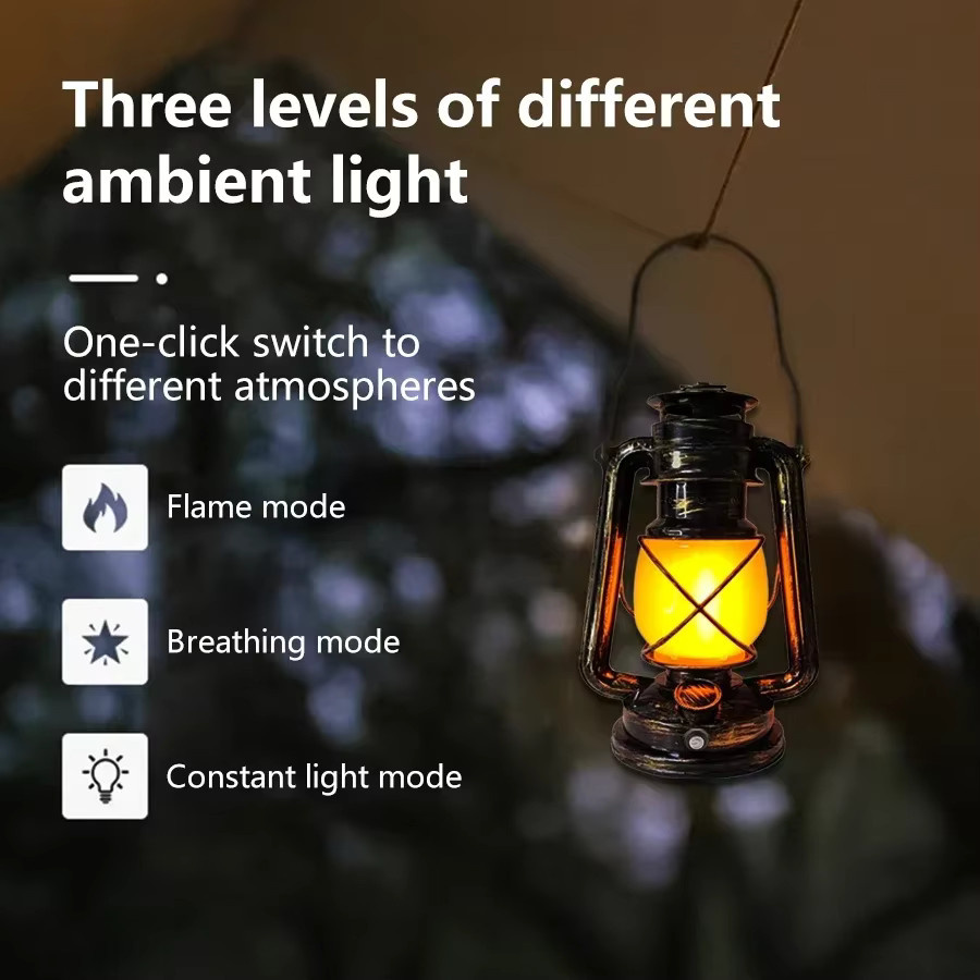 Ammtoo Vintage Laterne mit Flammeneffekt als tragbare LED Campingleuchte, USB-C wiederaufladbar mit 1200 mAh Akku, warmweißes Licht für Tischdekoration in Bar und Restaurant - Bild 3