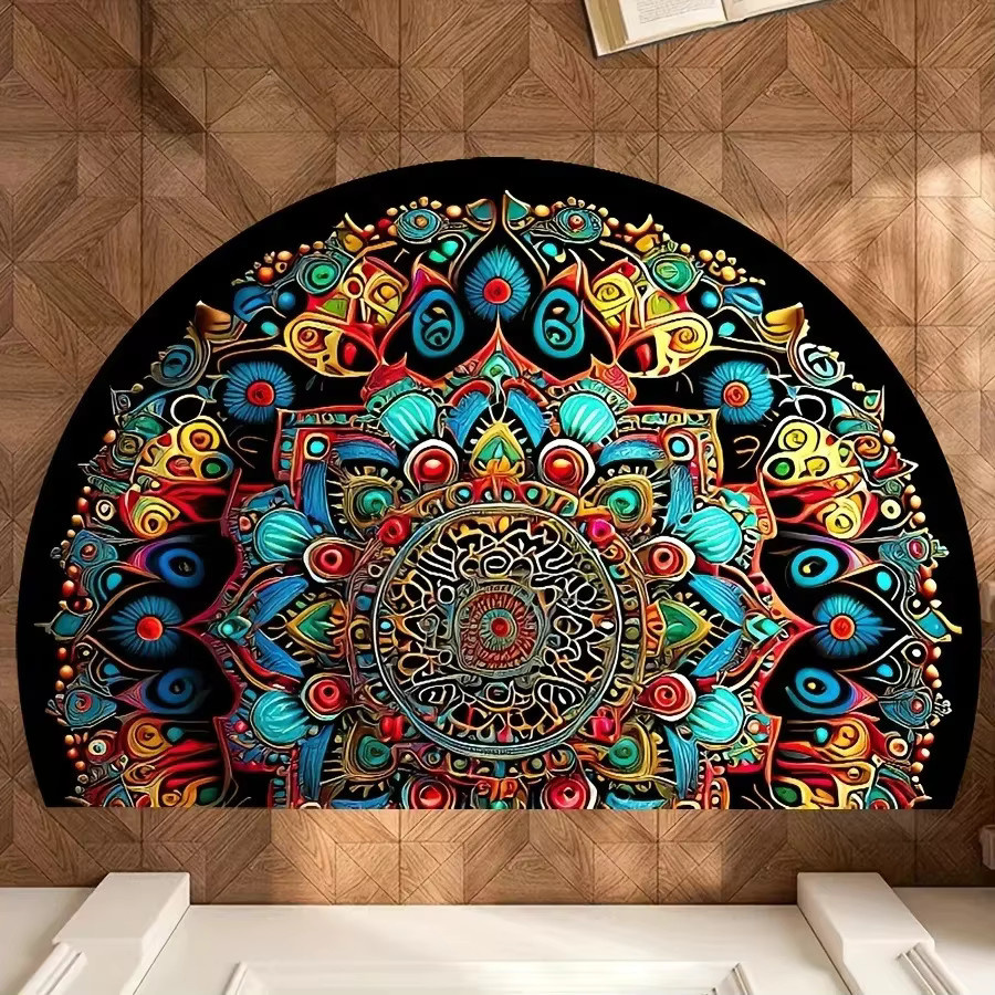 VIKAMA Böhmischer halbrunder Teppich in Multicolour, rutschfeste Eingangsmatte und Badezimmer-Fußmatte mit ethnischem Design, B/T: 60 x 40 cm - Bild 2