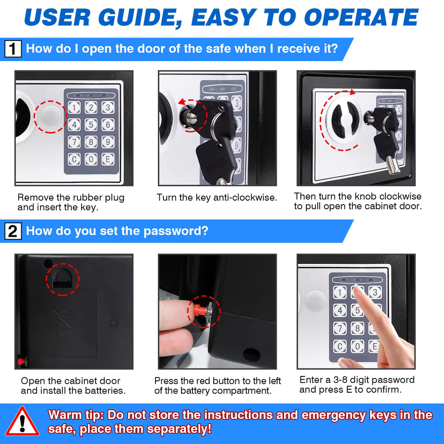 Digitaler Sicherheits-Stahlsafe Schwarz mit 4,6 l Volumen, Heim- und Bürosafe inklusive Ersatzschlüssel, H x B x T: 17 x 23 x 17 cm - Bild 8
