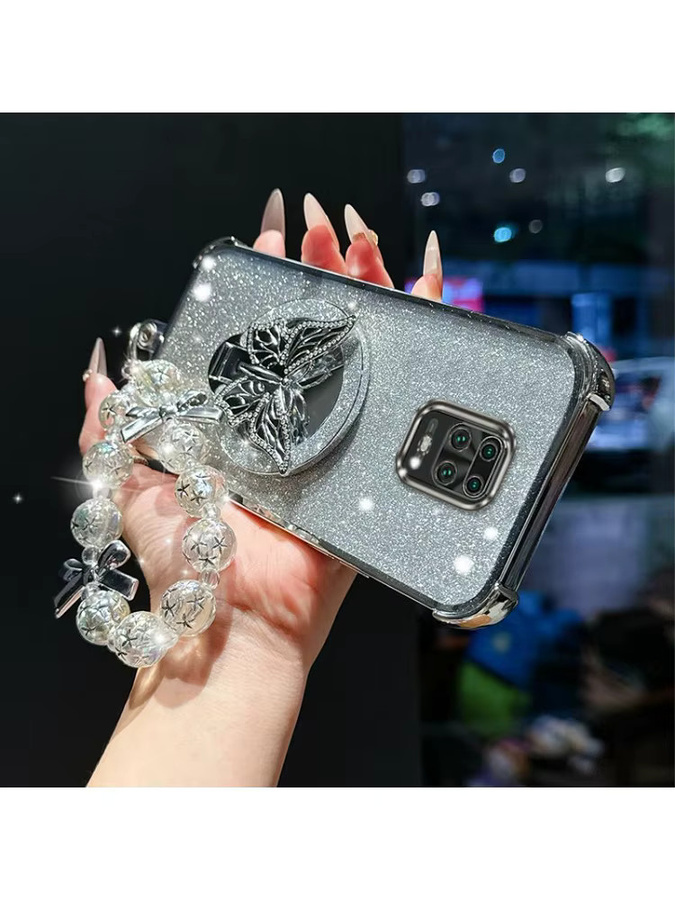 Xiaomi Handyhülle Note 10 Lite Plating mit eleganter Schmetterlingshalterung und Umhängeband in Silber - Bild 4
