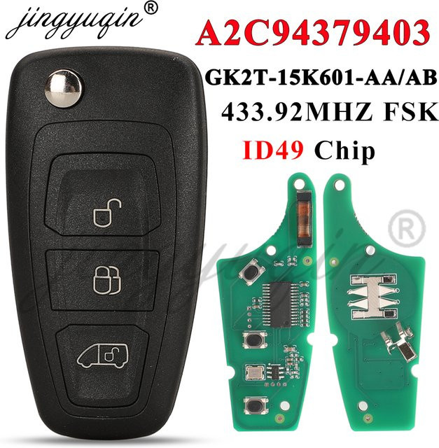 Jingyuqin 3 Tasten Fernbedienung Flip Auto Schlüsselanhänger für Ford Transit Tourneo 2016-2020, Farbe: Schwarz, 434 MHz, 49 Chip, GK2T-15K601-AA / GK2T-15K601-AB - Bild 1