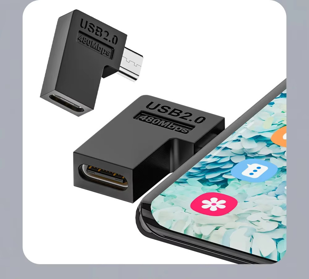 BSN USB-C auf Micro-USB Adapter in U-Form mit 90 Grad Winkel, Schwarz, Ladeanschluss für Android-Smartphones und Tablets - Bild 5