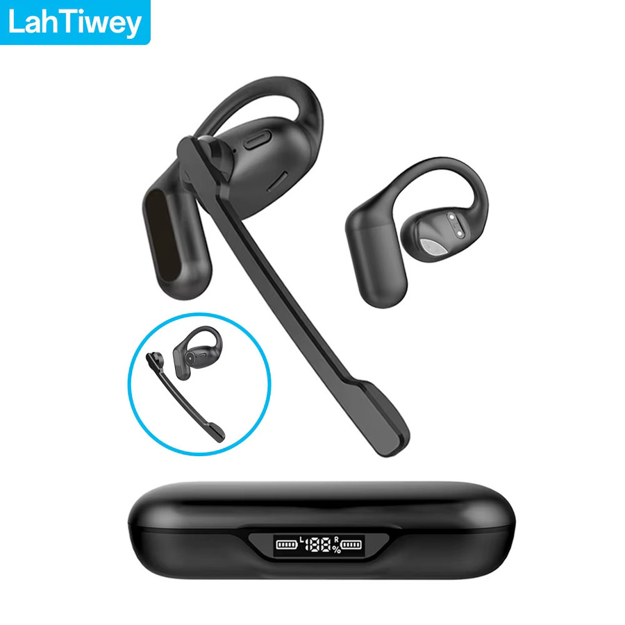 Lahtiwey Open-Ear-Kopfhörer mit abnehmbarem Boom-Mikrofon, kabellose Bluetooth 5.4 Headsets mit ENC-Geräuschunterdrückung und Stummschalttaste, Schwarz - Bild 1