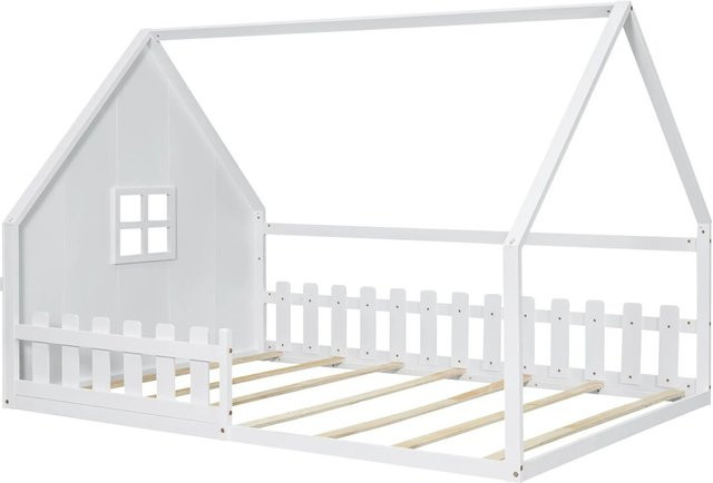 okwish Kinderbett Hausleiste aus Kiefernholz und MDF in Weiß, B/T/H: 140 x 200 x 145 cm - Bild 1